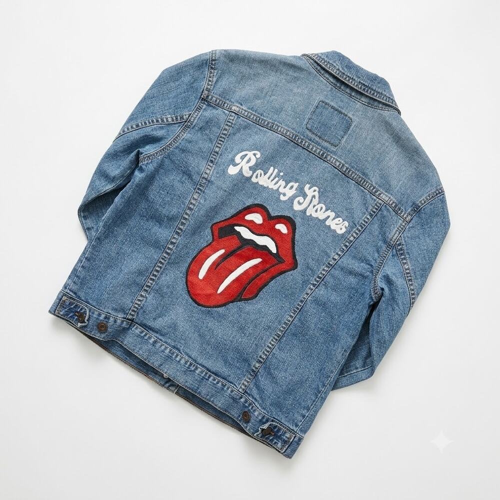 Levis Rolling Stones Vintage 90s Denim Trucker Jacket Light Wash Womens Medium